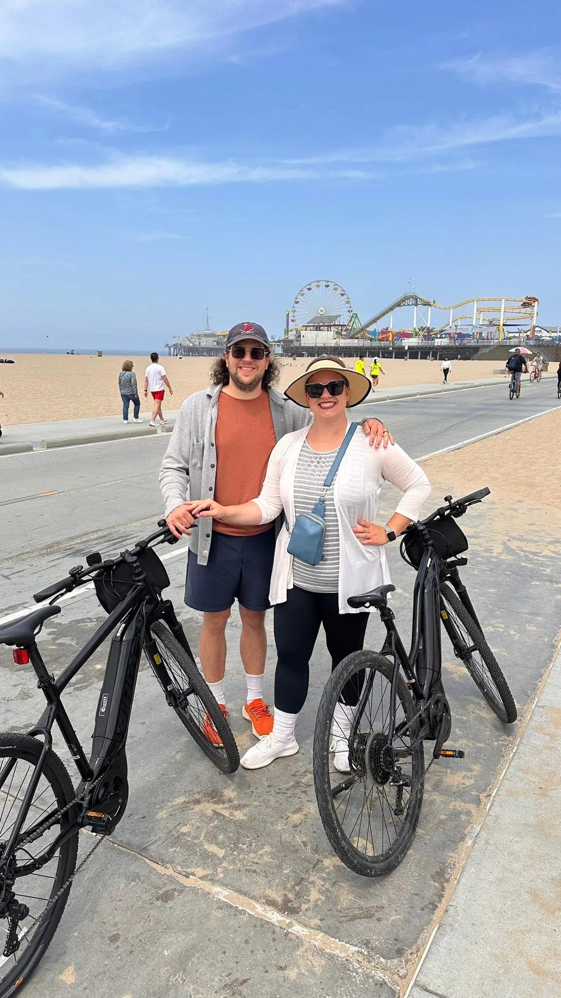 A mother and son pose on the Venice Beach Bike Tour