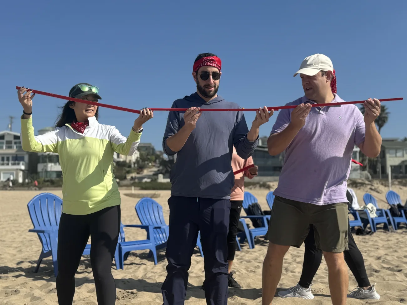 A team plays a team building game
