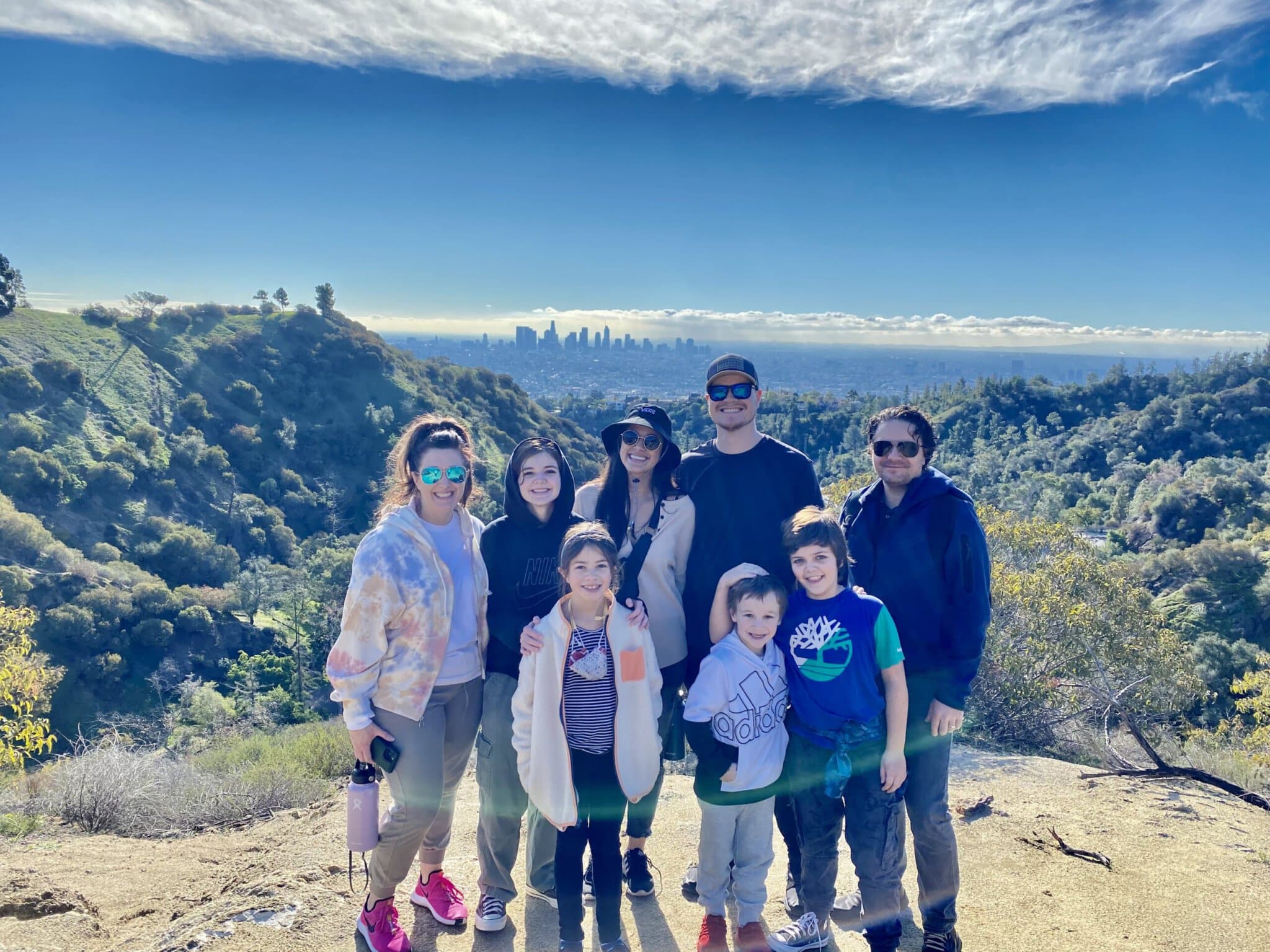 A family photo on the Griffith Observatory Hike in the Hollywood Hills