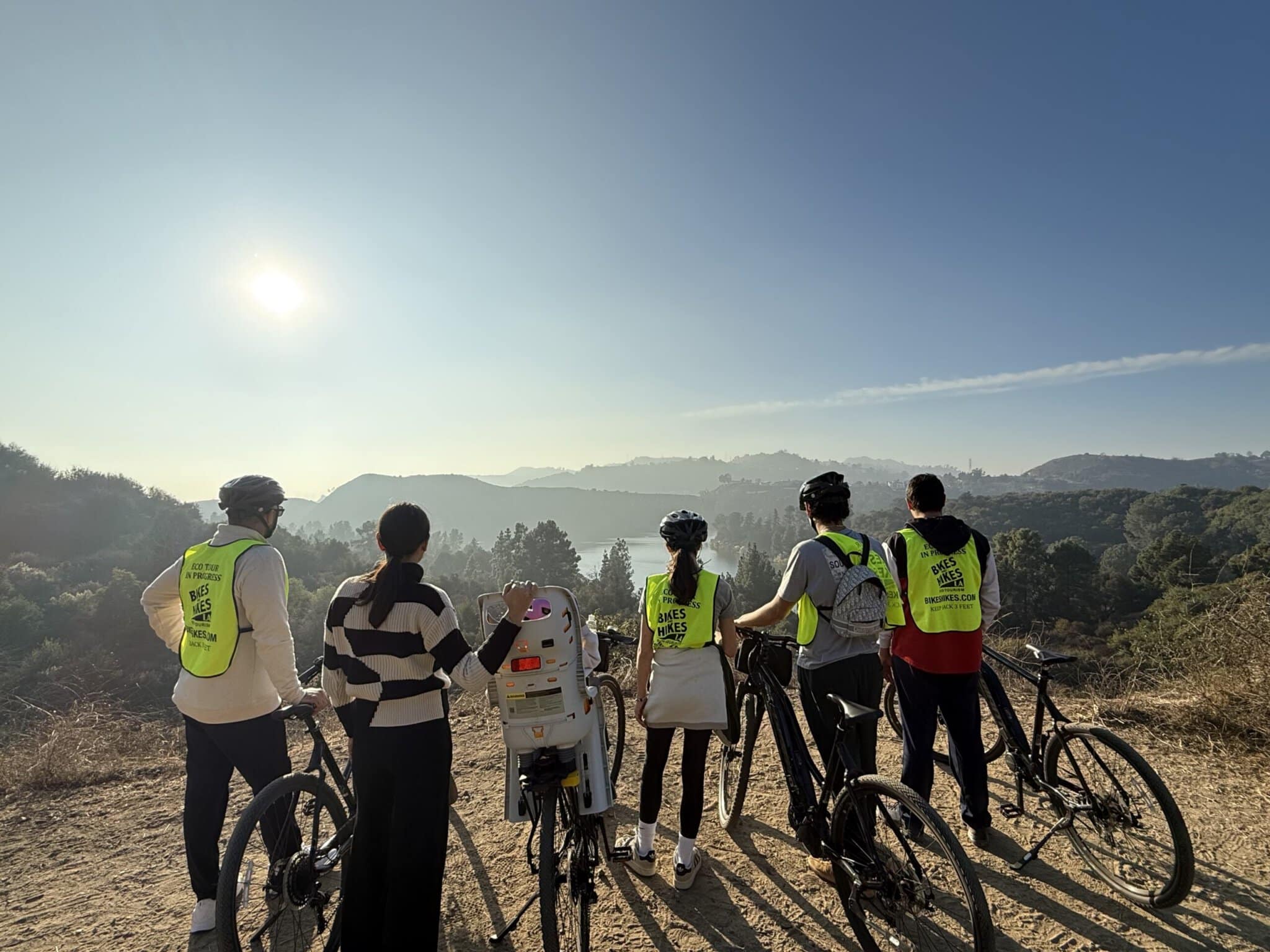 A family on the Hollywood Bike Tour near Hollywood Resevoir