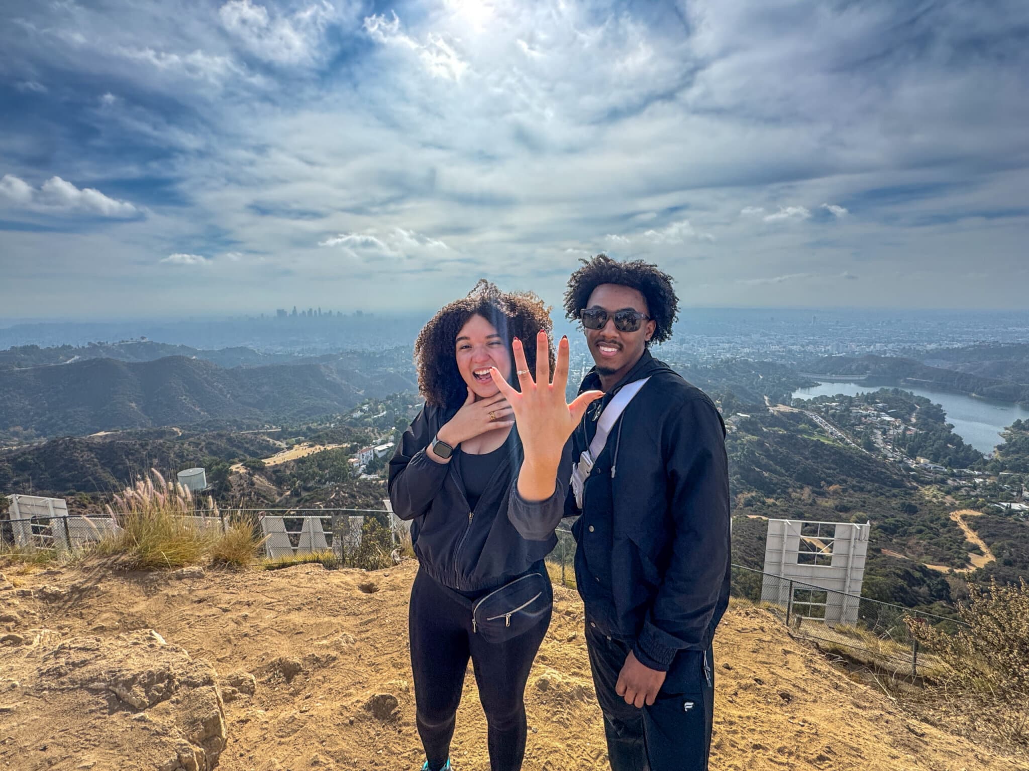 A couple gets engaged on the Hollywood Sign Hike