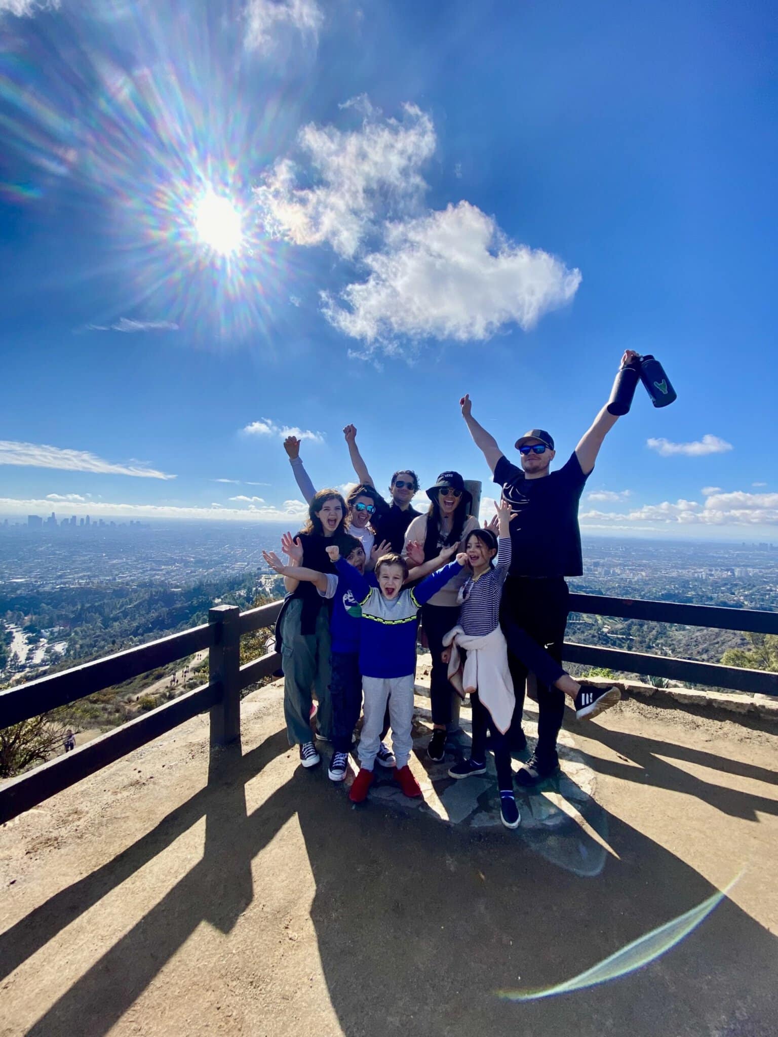A family made it to the top of Mt. Hollywood on the Griffith Observatory Hike with Bikes and Hikes LA!