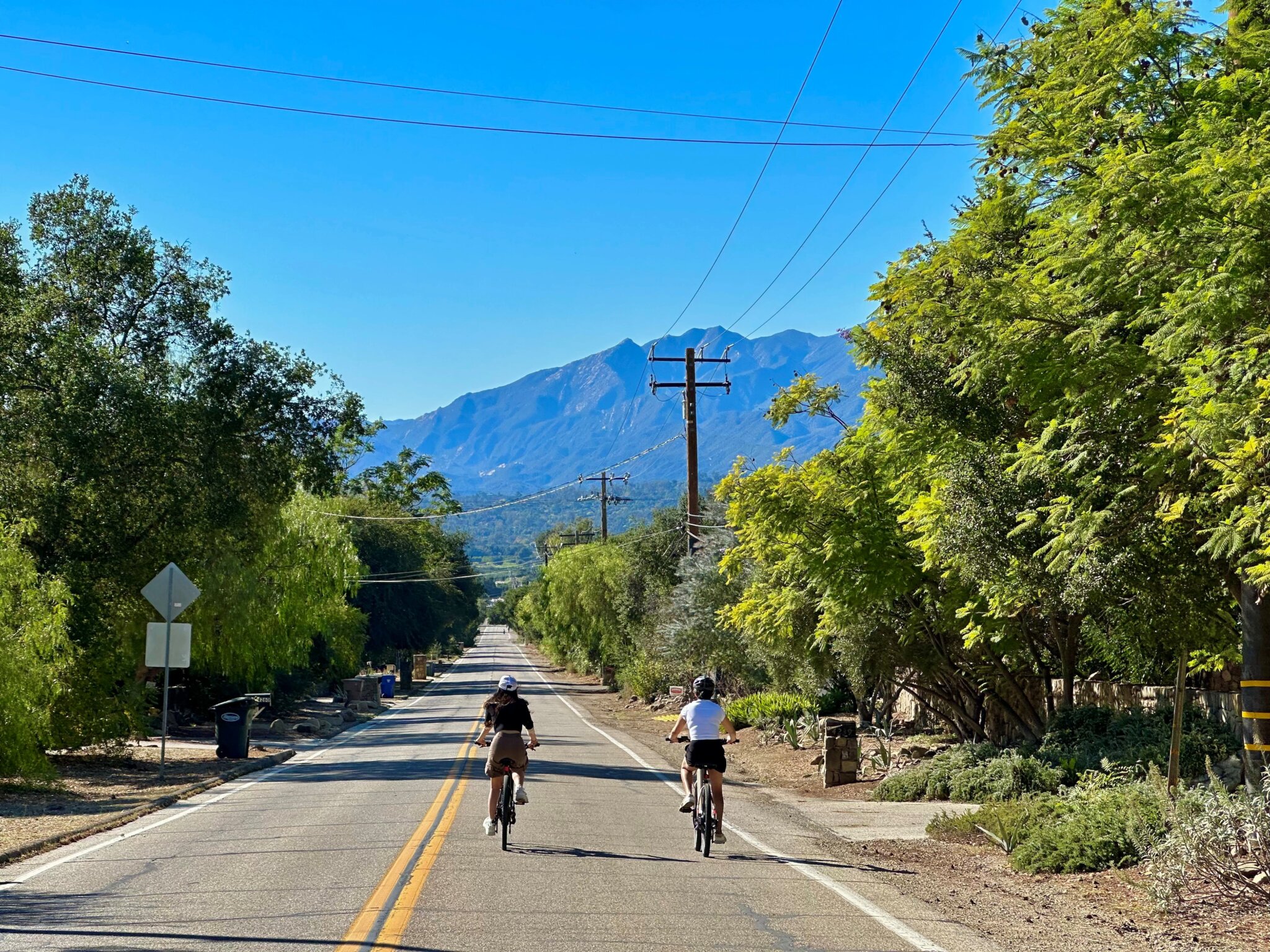 Heading down a peaceful road on the Ojai Bike Tour
