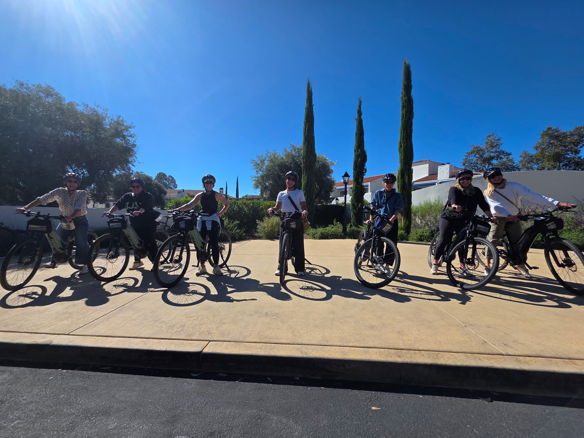 Guests pose with their bikes on the Ojai valley bike tour