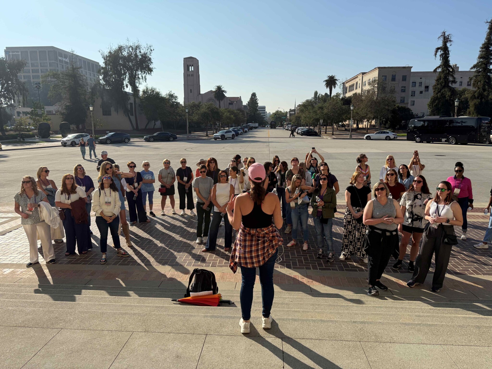 A group of guests gather for the Pasadena Walking Tour