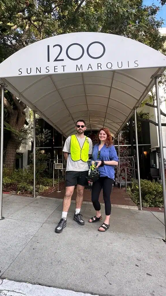 Posing in front of the famous sunset marquis on the West Hollywood Bike Tour