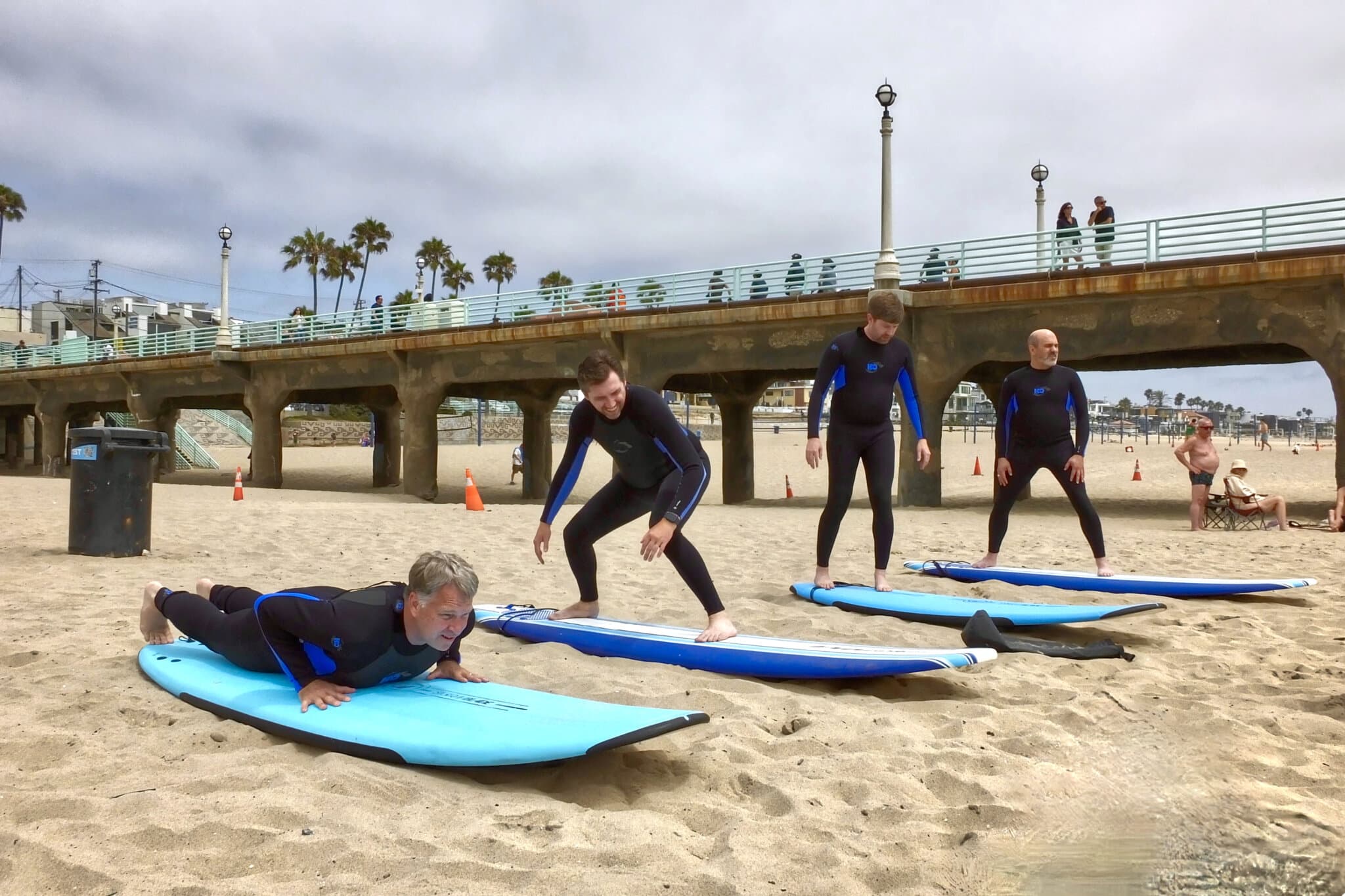 On land practice during our bikes and hikes LA surfing lesson
