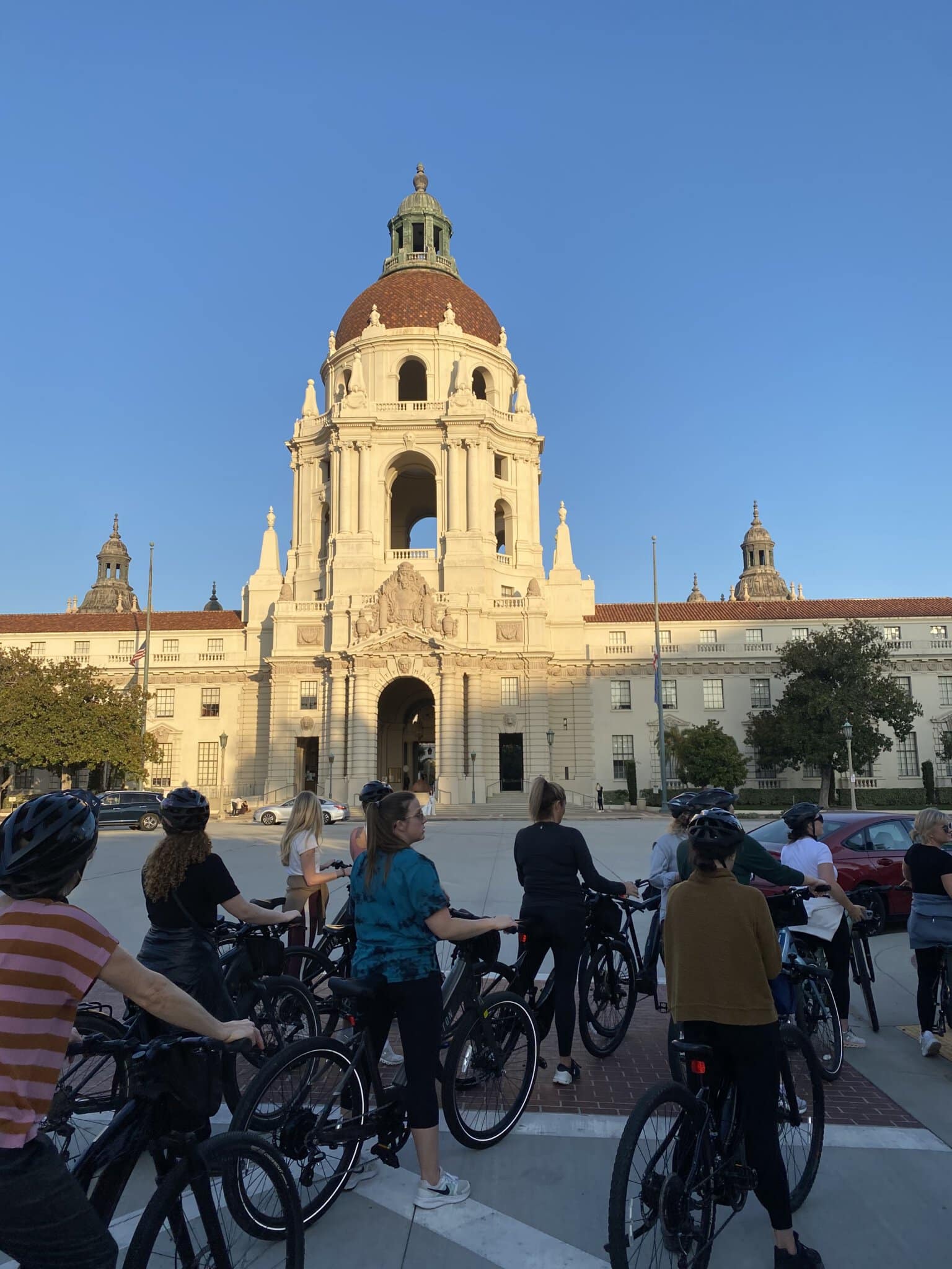 Guests view Pasadena City Hall on the Pasadena Bike Tour