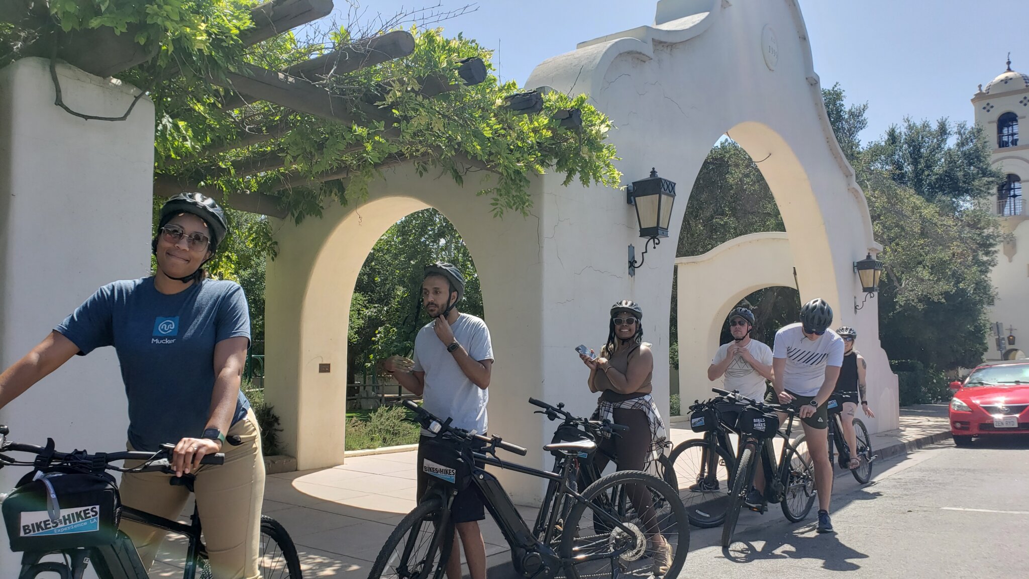 Guests in downtown Ojai on the Ojai bike tour