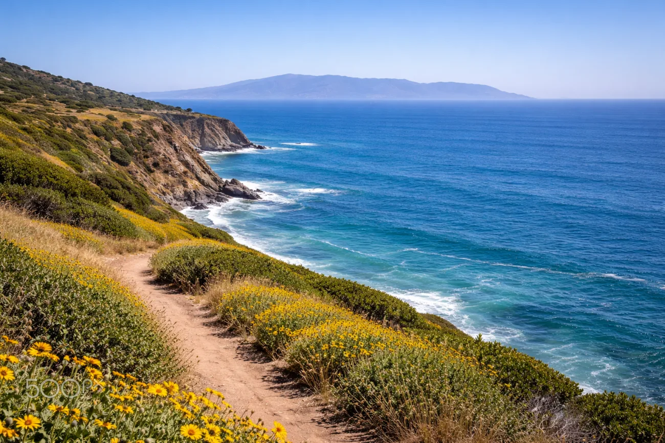 Catalina Island in the distance off the pacific coast of California