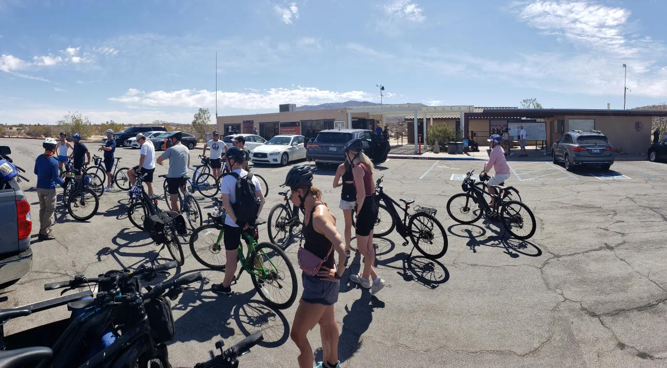 A group of riders on bikes Joshua Tree National Park
