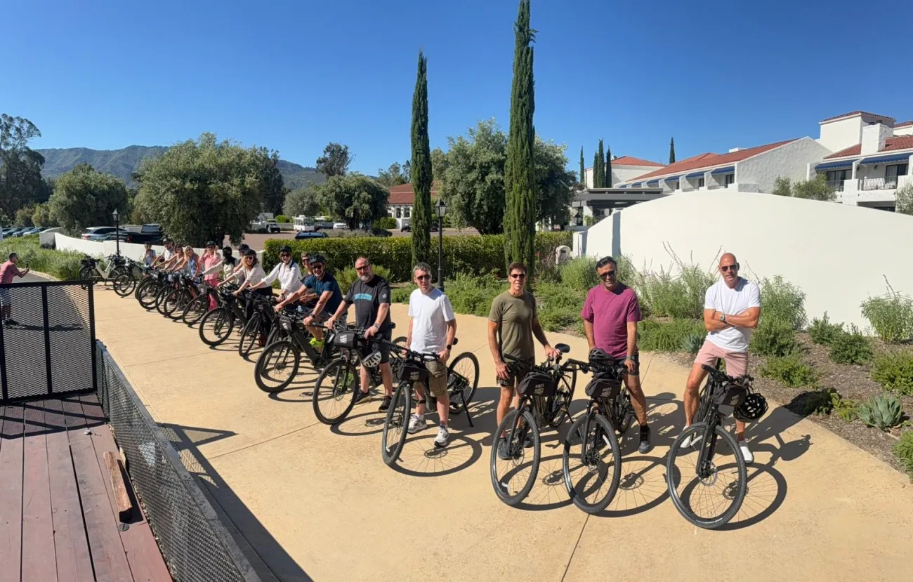 Guests pose with bikes in Ojai