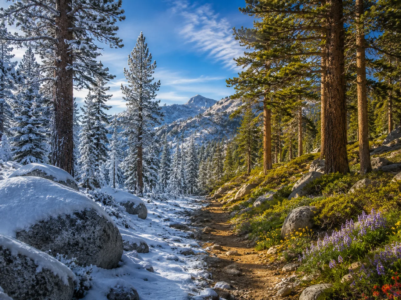 Snow and wildflowers