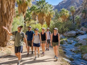Andreas Canyon hikers by Palm trees