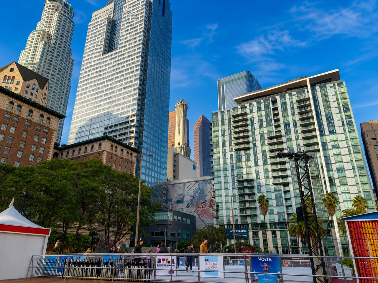 Pershing Square and surrounding buildings in downtown los angeles