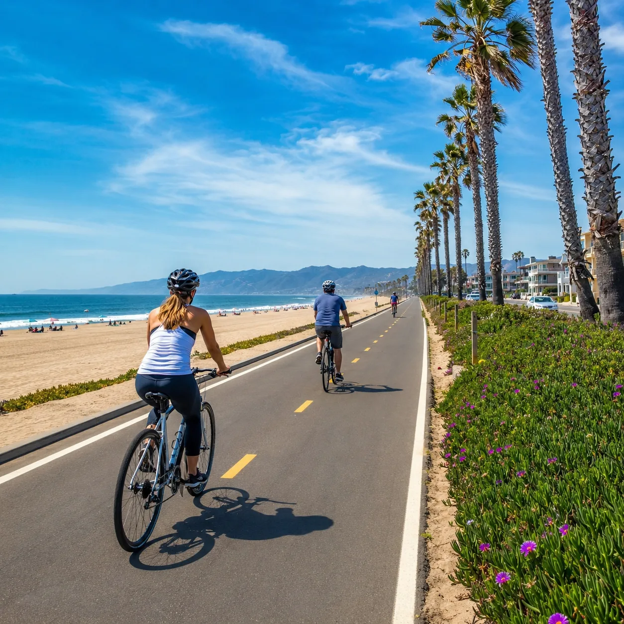 Bikers riding on the Marvin Braude Bike Trail