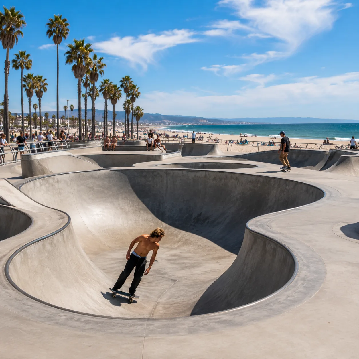A skater on the venice beach skatepark