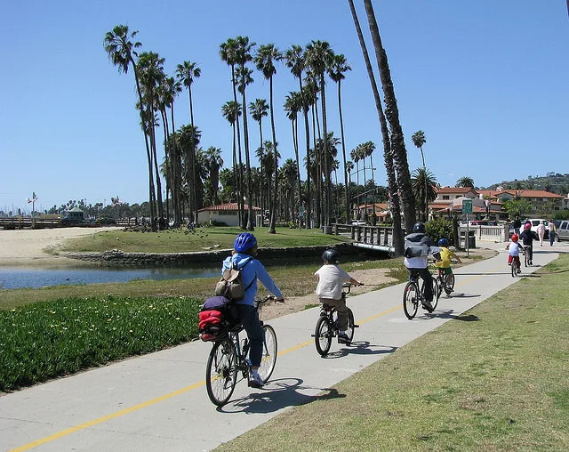 Guests on bikes on a Santa Barbara team building tour with Bikes and Hikes LA