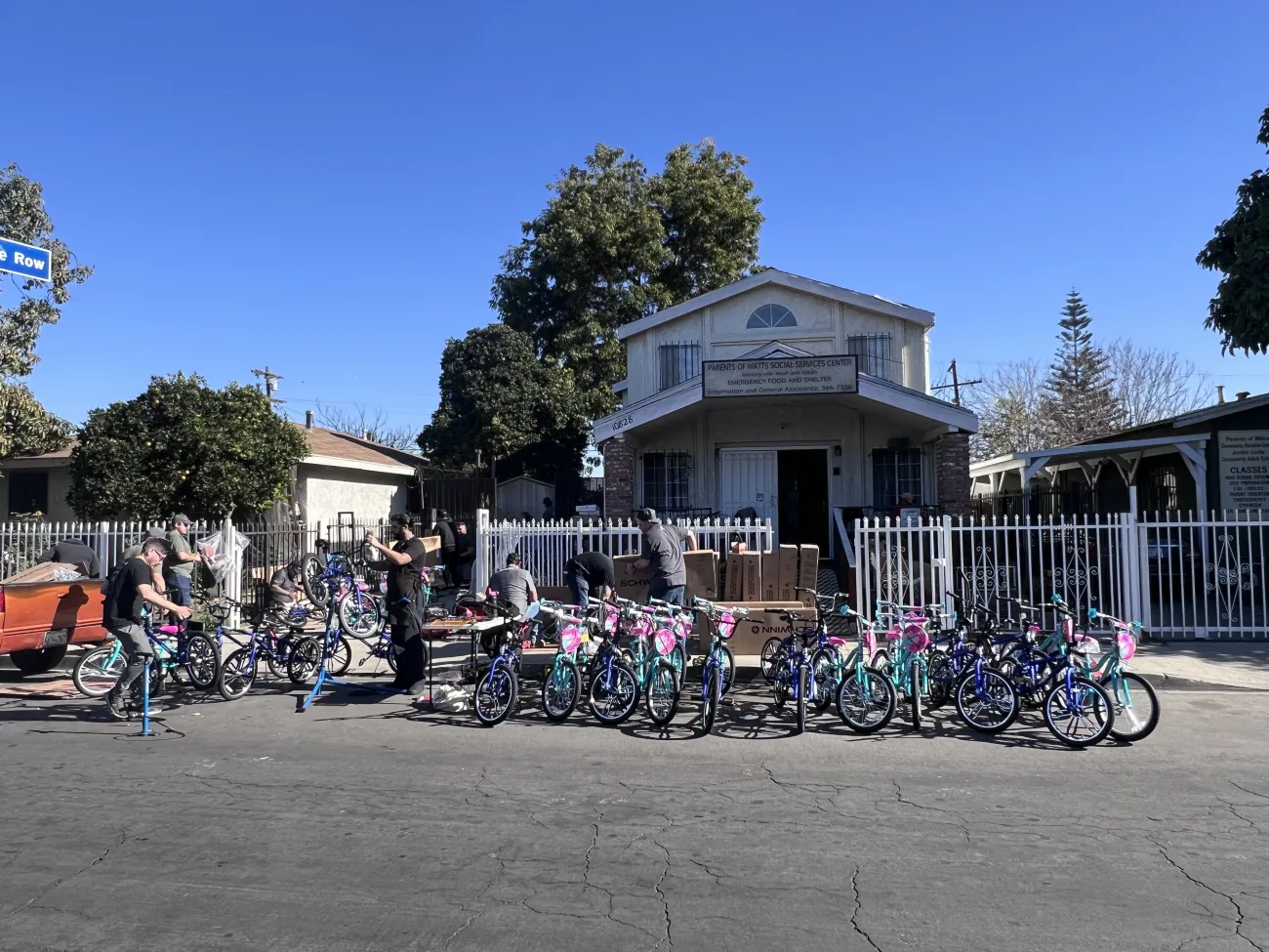 Bikes lined up after being buiilt for a charity