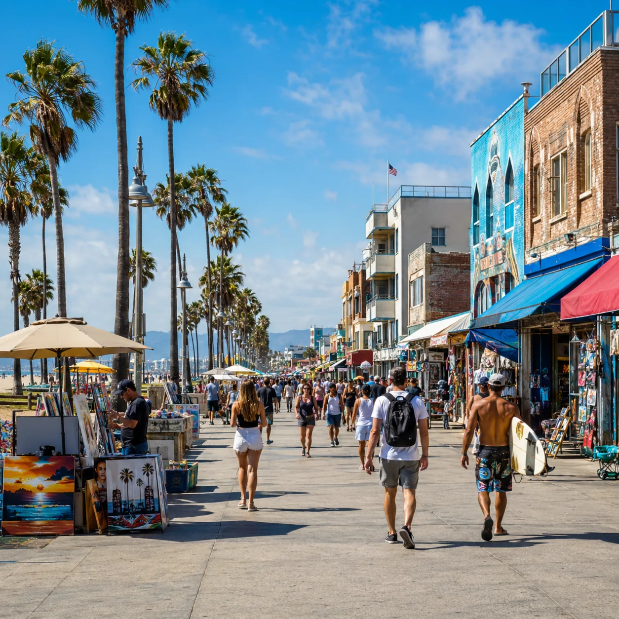 People on the venice beach boardwalk