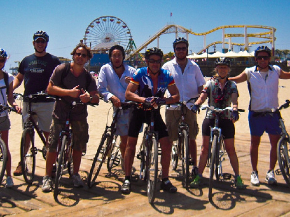 Bike Group in front of Santa Monica Pier