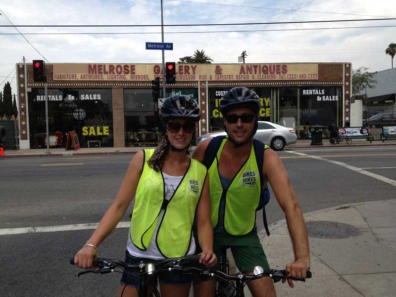 Two people on bikes in Hollywood California