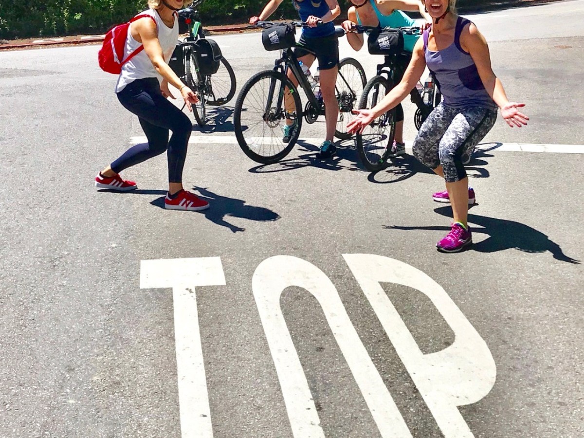Guests on our Los Angeles in a Day Bike Tour at the Top of Bel Air