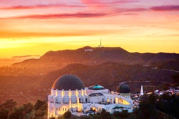 griffith observatory in los angeles at sunset on an la tour