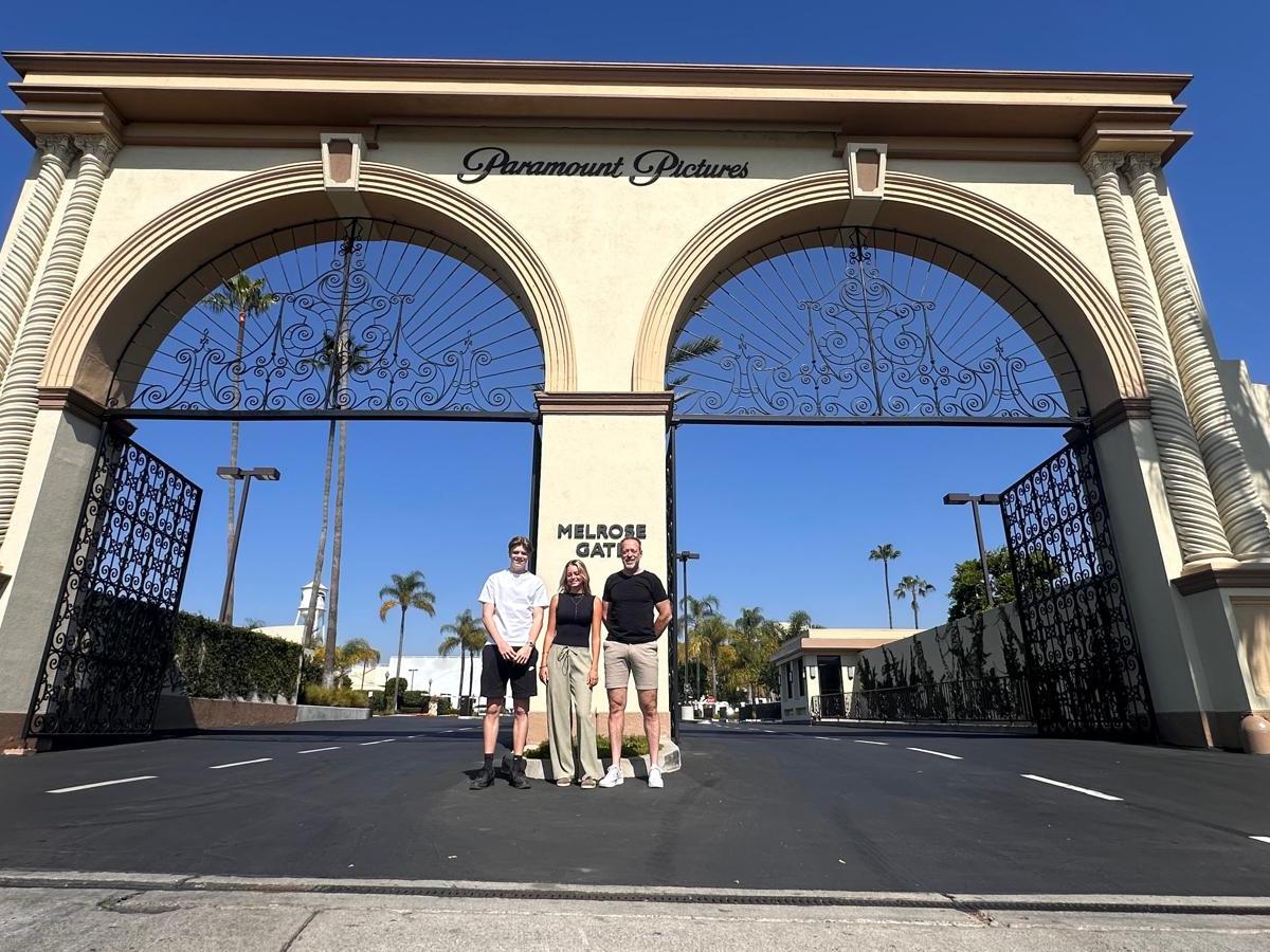 a person standing in front of Paramount Pictures