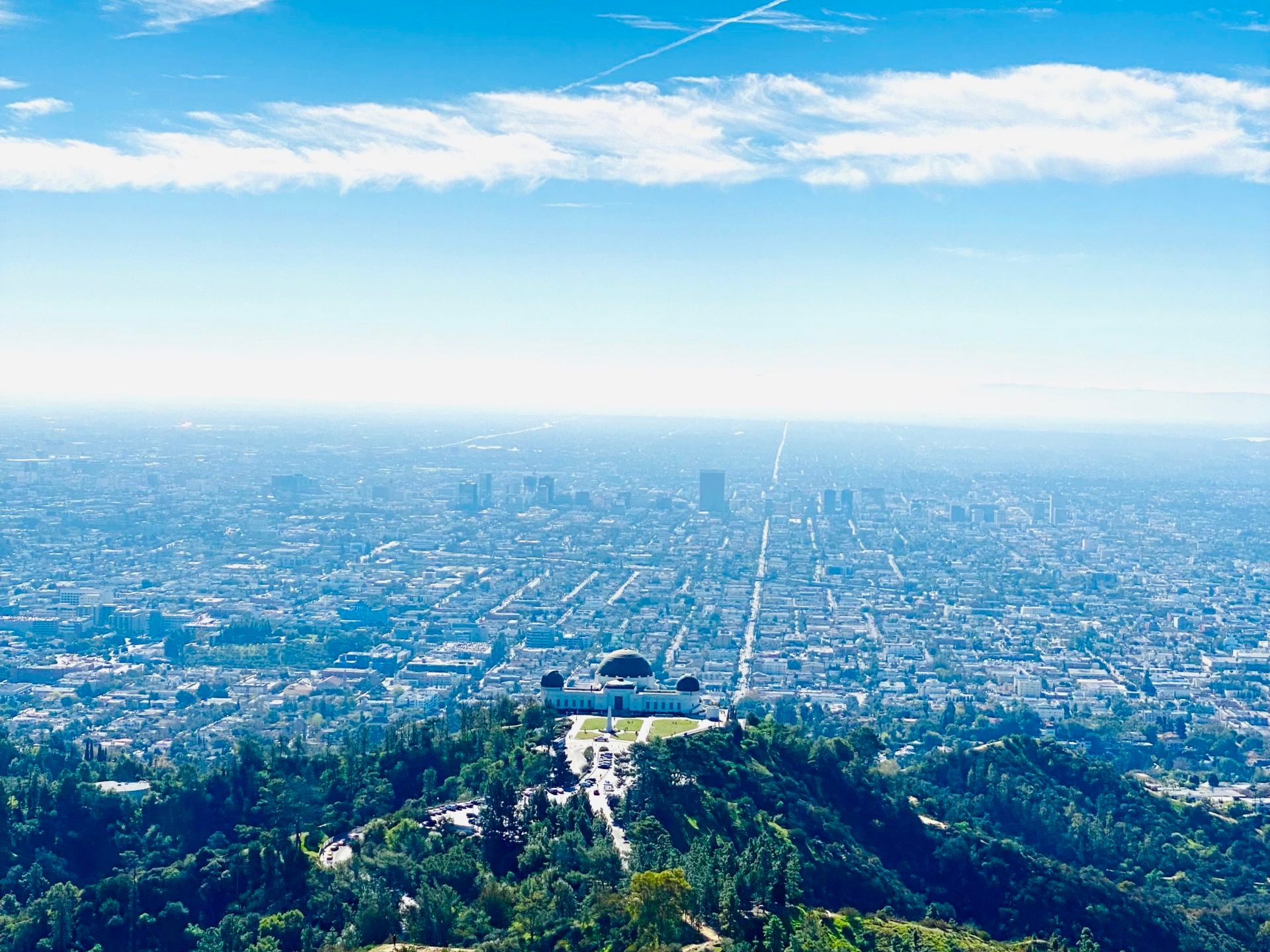 a view of los angeles and the griffith observatory from the hollywood hills