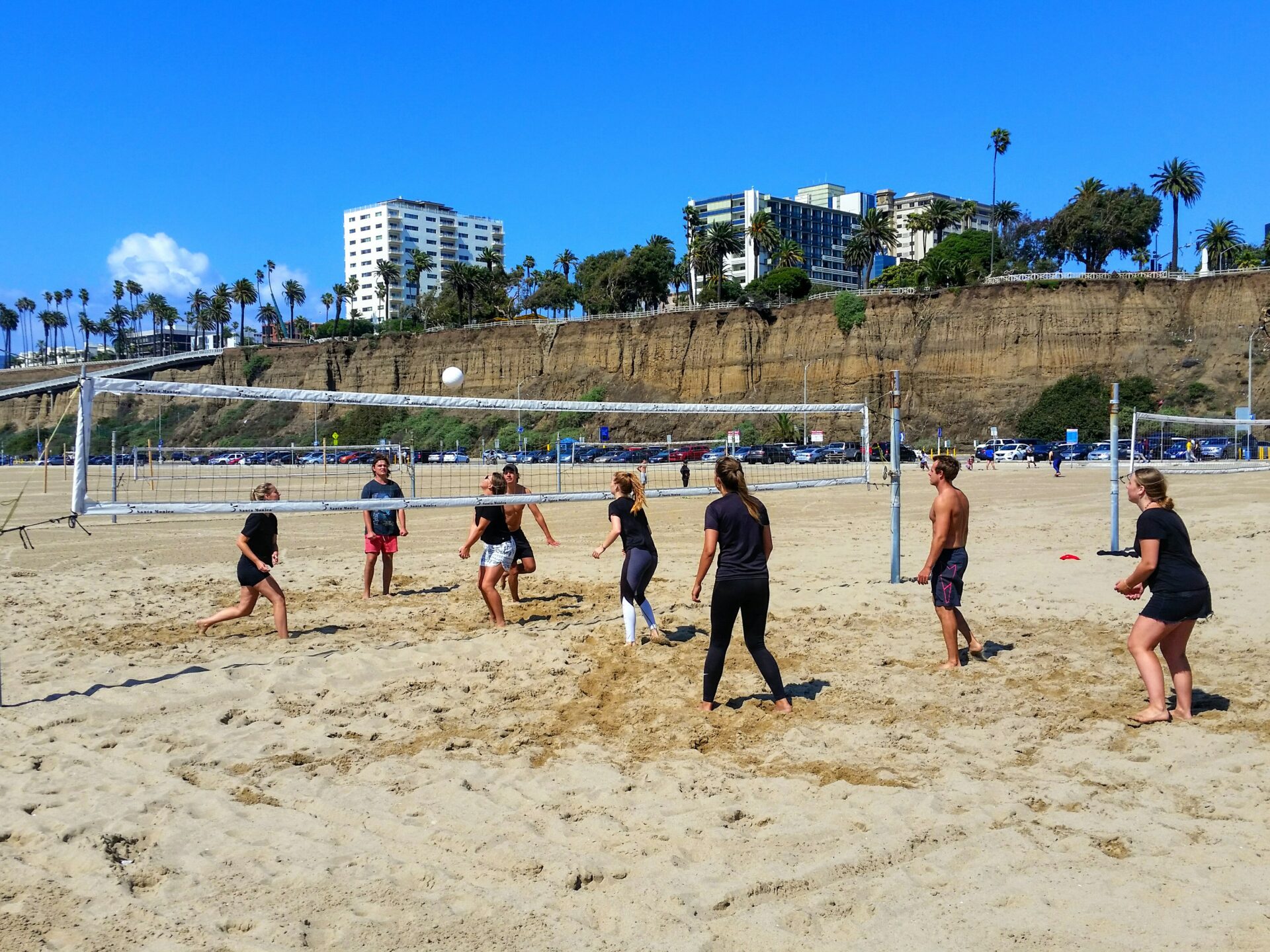 a group of people on a beach