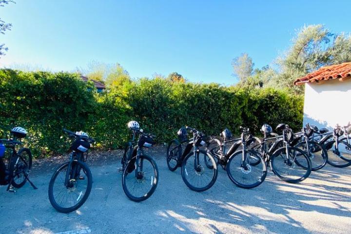 a group of people riding on the back of a bicycle