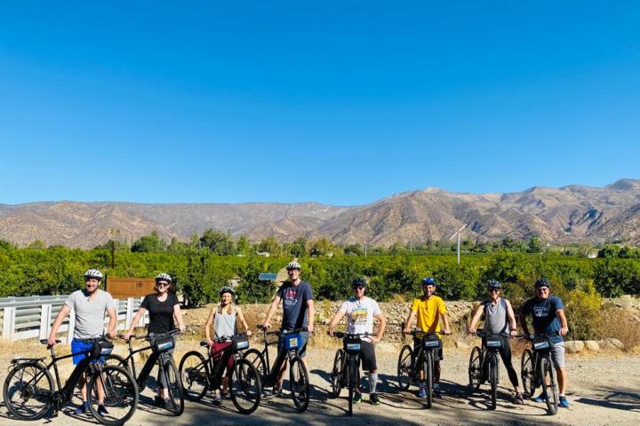 a group of people riding on the back of a bicycle