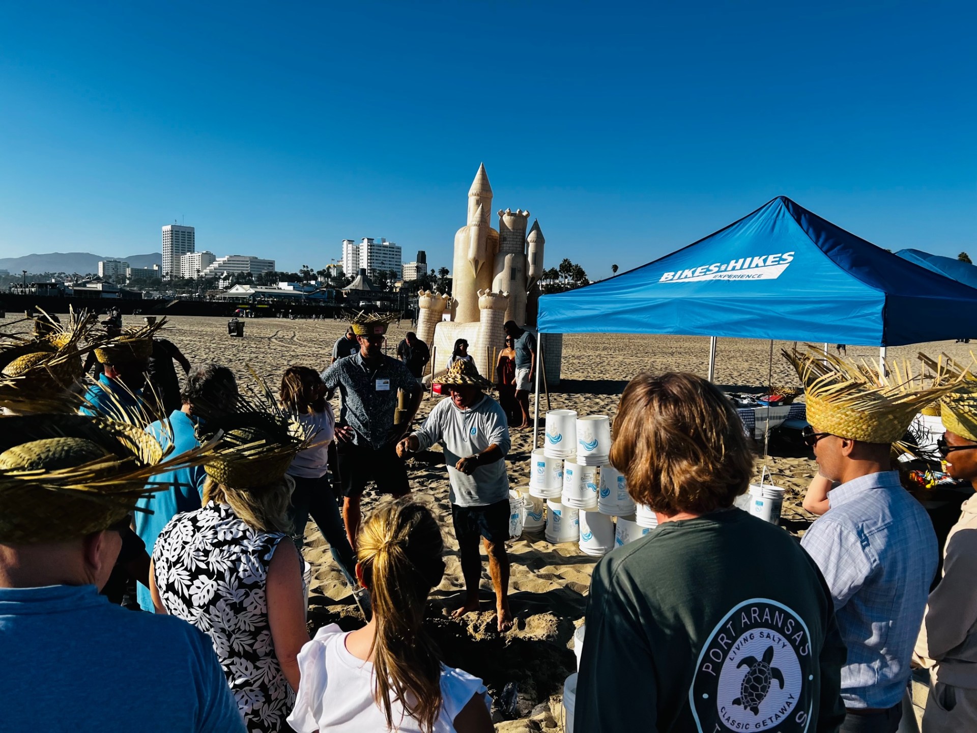 a group of people doing la team building activities