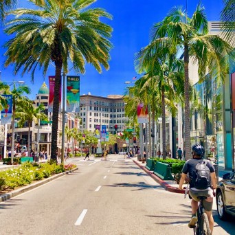 biker riding through beverly hills on a star tour of hollywood