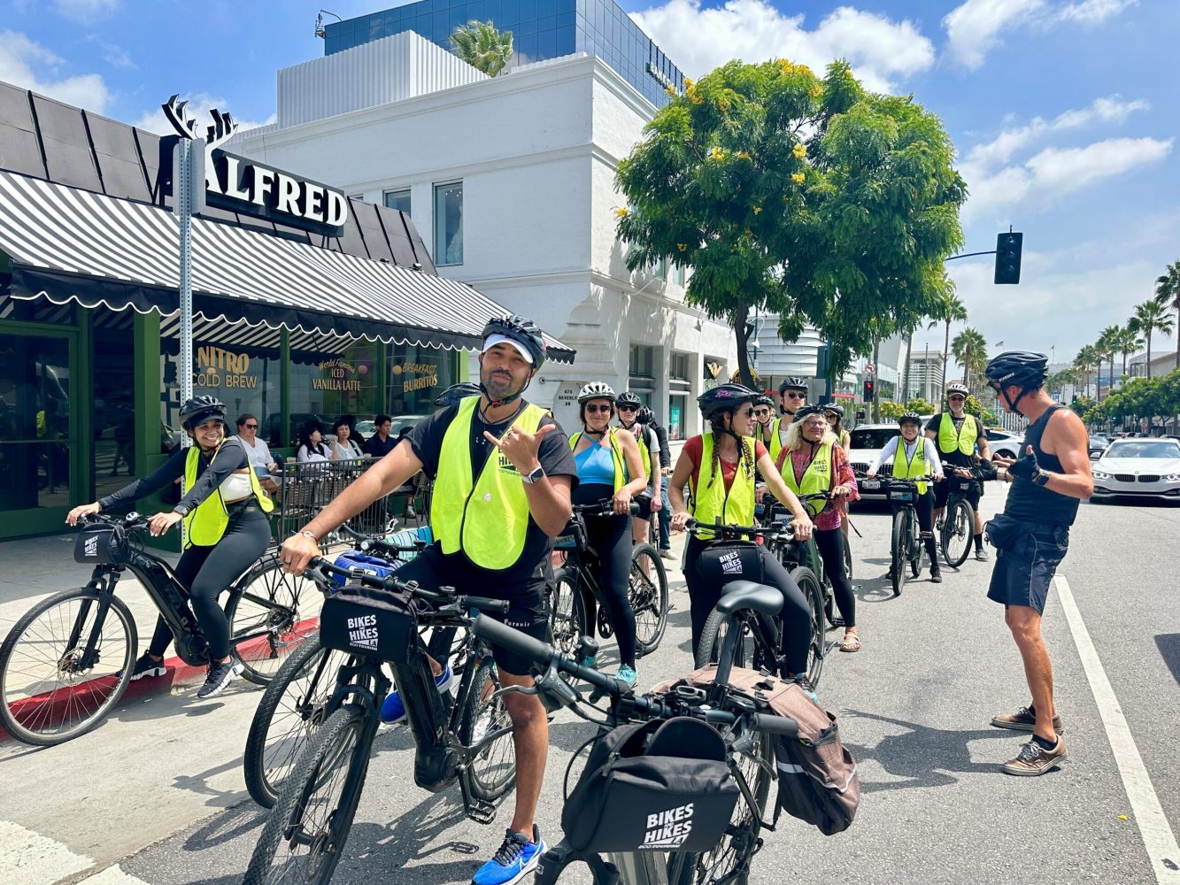 a group of people on a Beverly Hills bike tour