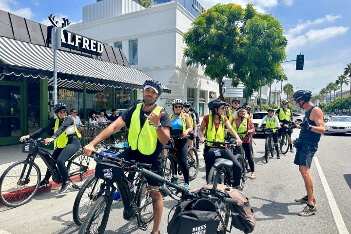 a group of people on a Beverly Hills bike tour