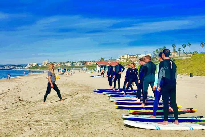 a group of people on a beach