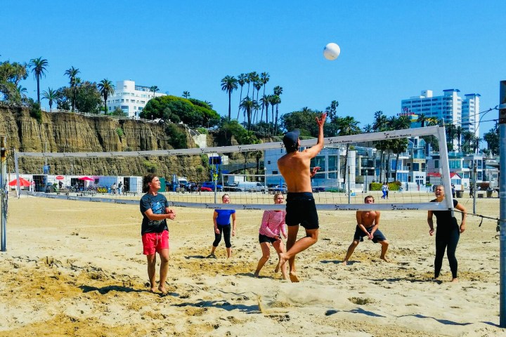 a group of people on a beach