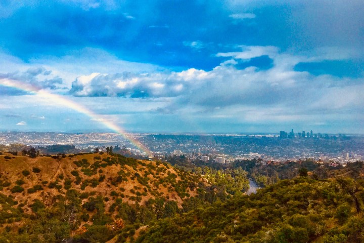 a double rainbow in the hollywood hills