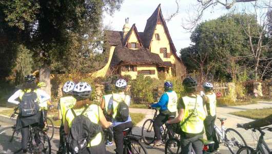 A group of bikes in front of witch's house
