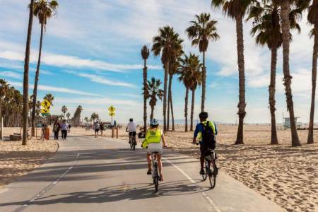 Biking along the beach in LA
