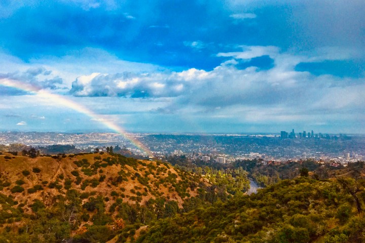 a rainbow in the hollywood hills of Los Angeles