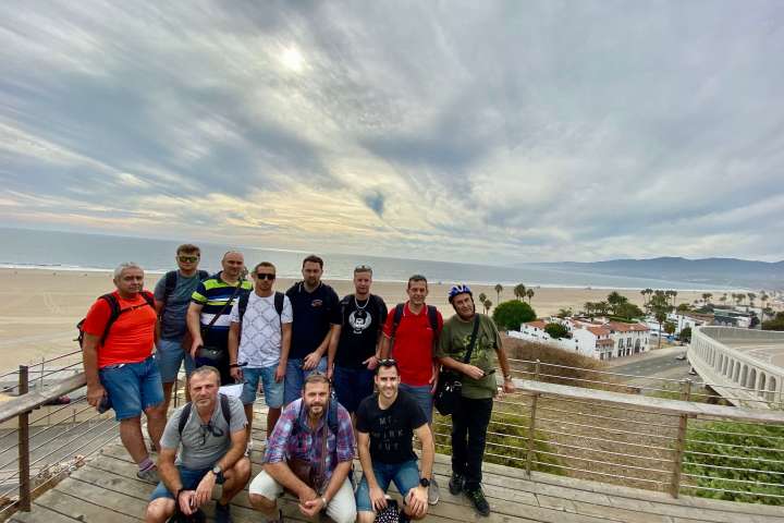 group photo beach view
