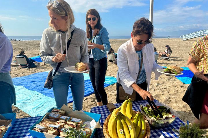 people at picnic table