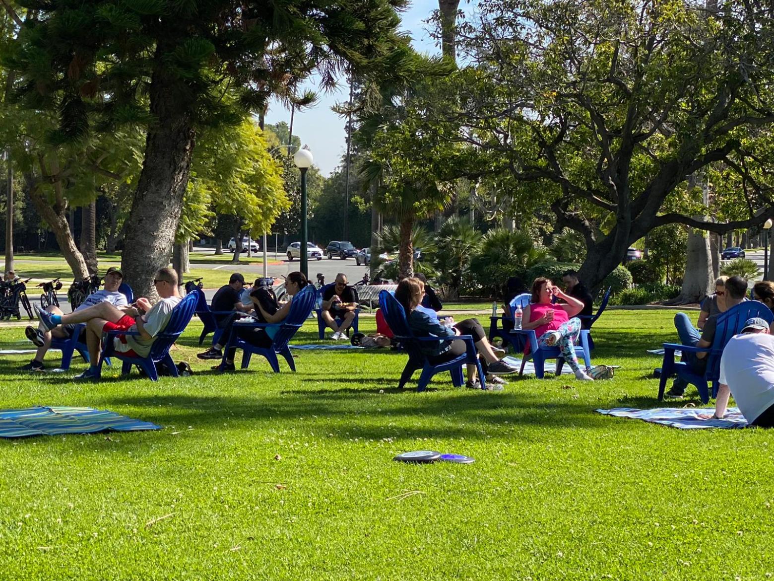 a group of people in a park