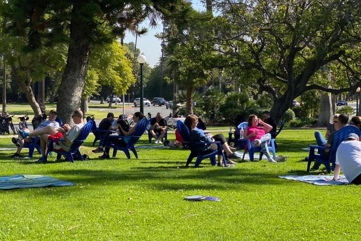 a group of people in a park