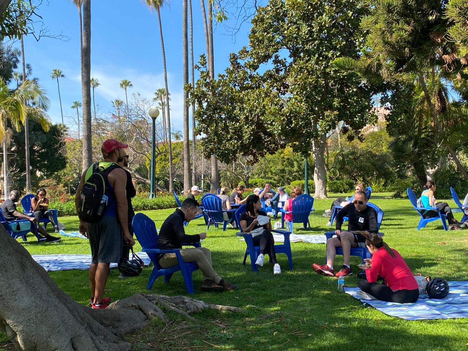a group of people in a park