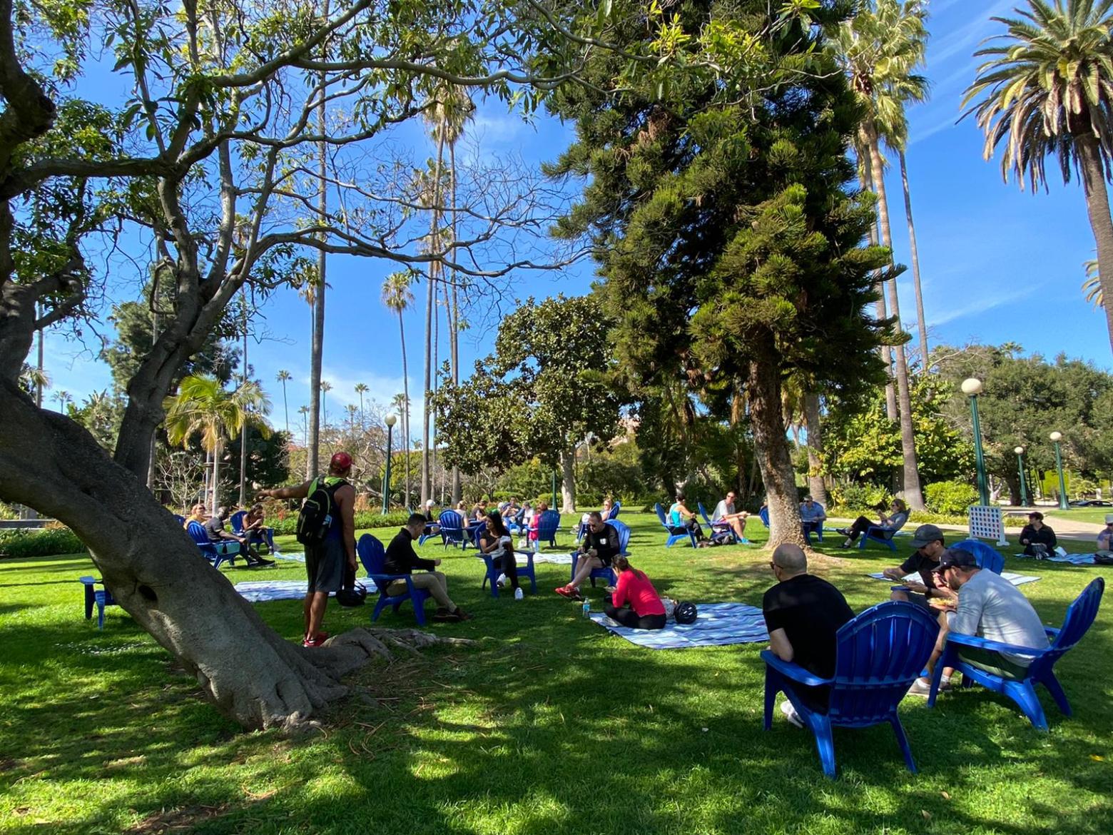 a group of people in a park