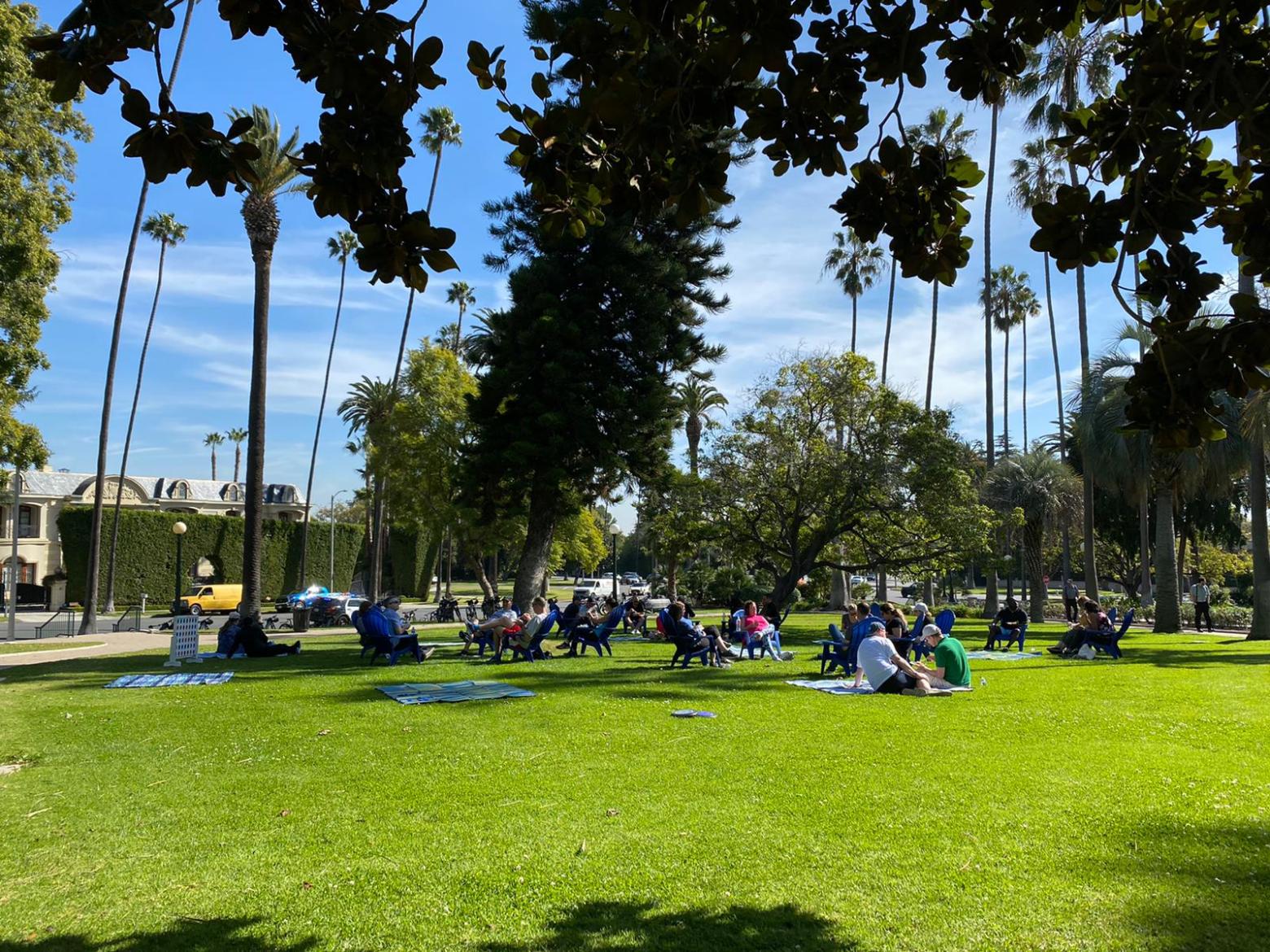 a group of people in a park